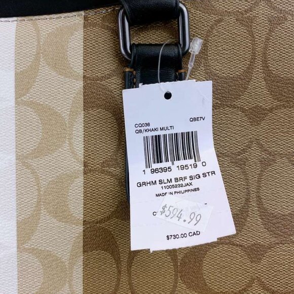 Coach Graham Slim Brief in Blocked Signature Canvas with Varsity Stripe, Khaki - Picture 2 of 7